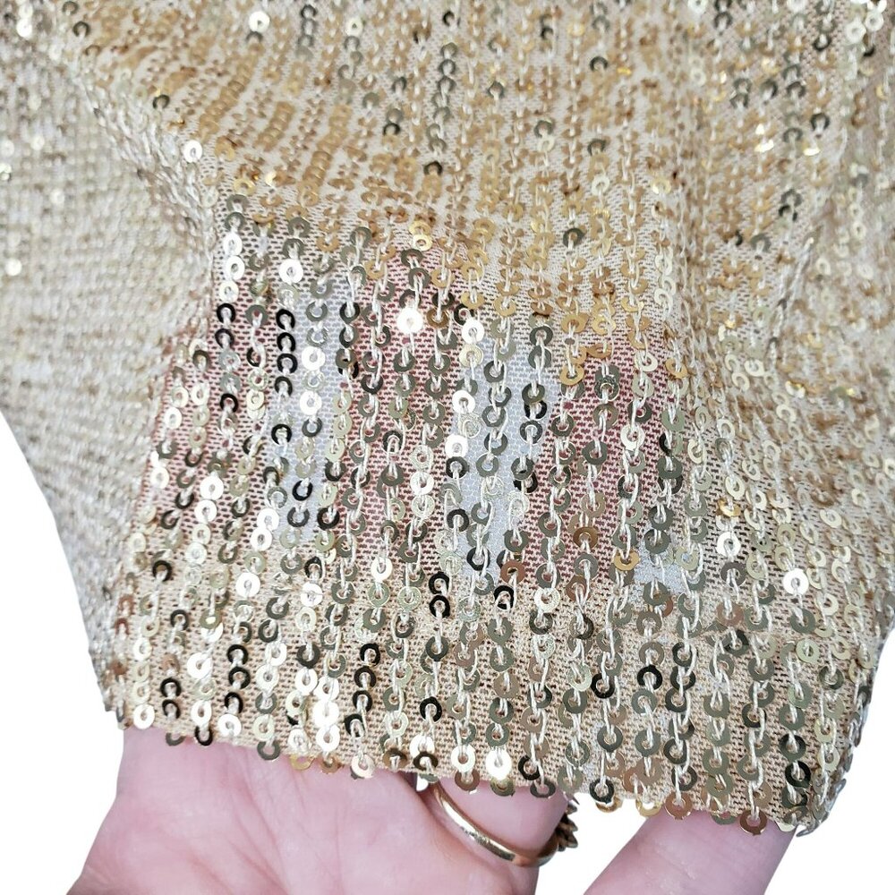 NWT WAYF Gold Sequin Open Back Long Sleeve Mini Dress Rhinestone Strap S - Picture 13 of 15